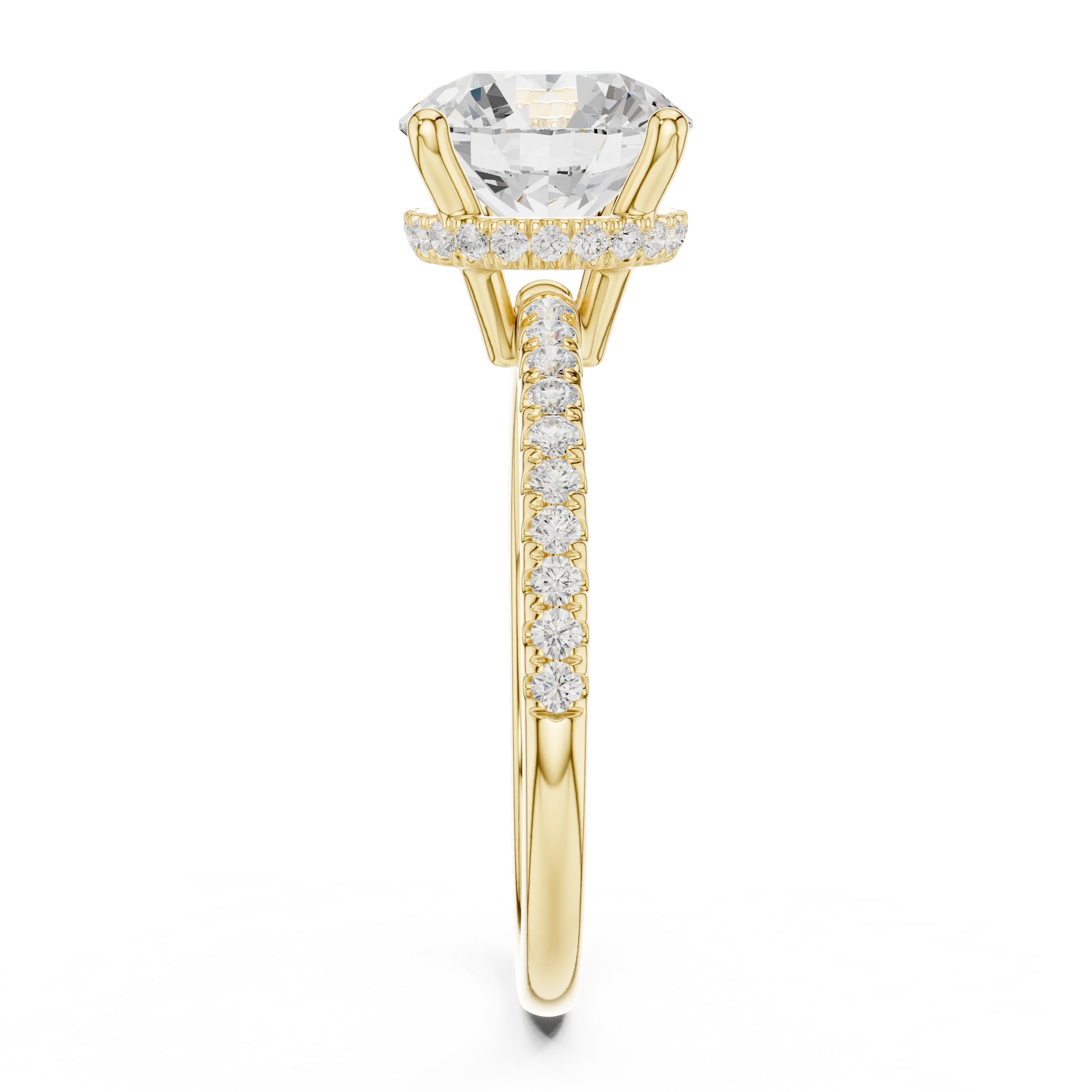Hidden Halo Round Cut Diamond Engagement Ring With Pave Band