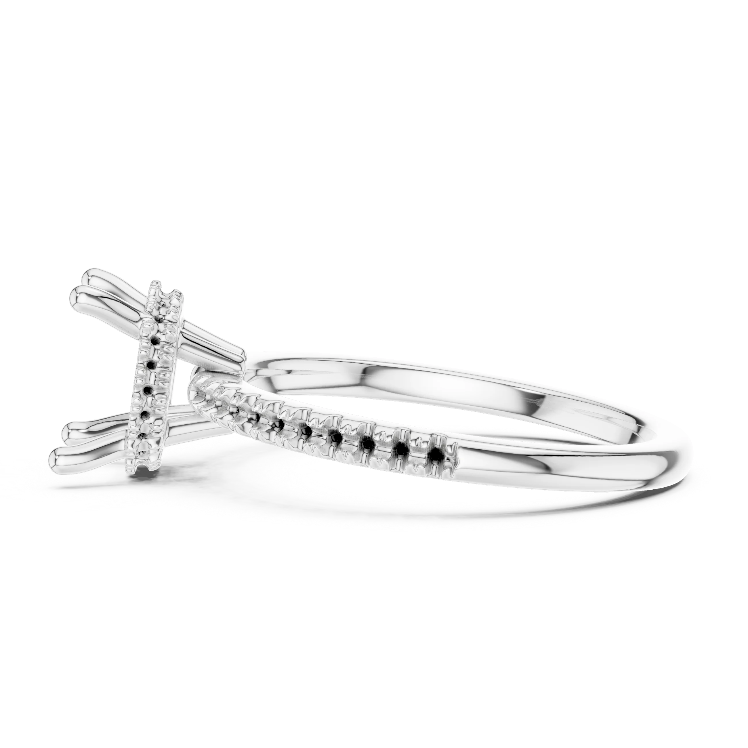 Hidden Halo Round Cut Diamond Engagement Ring With Pave Band