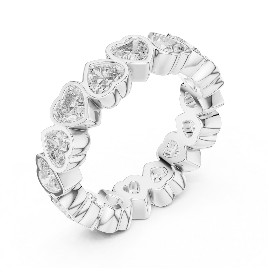 Heart-Shaped Diamond Bezel-Set Full Eternity Band