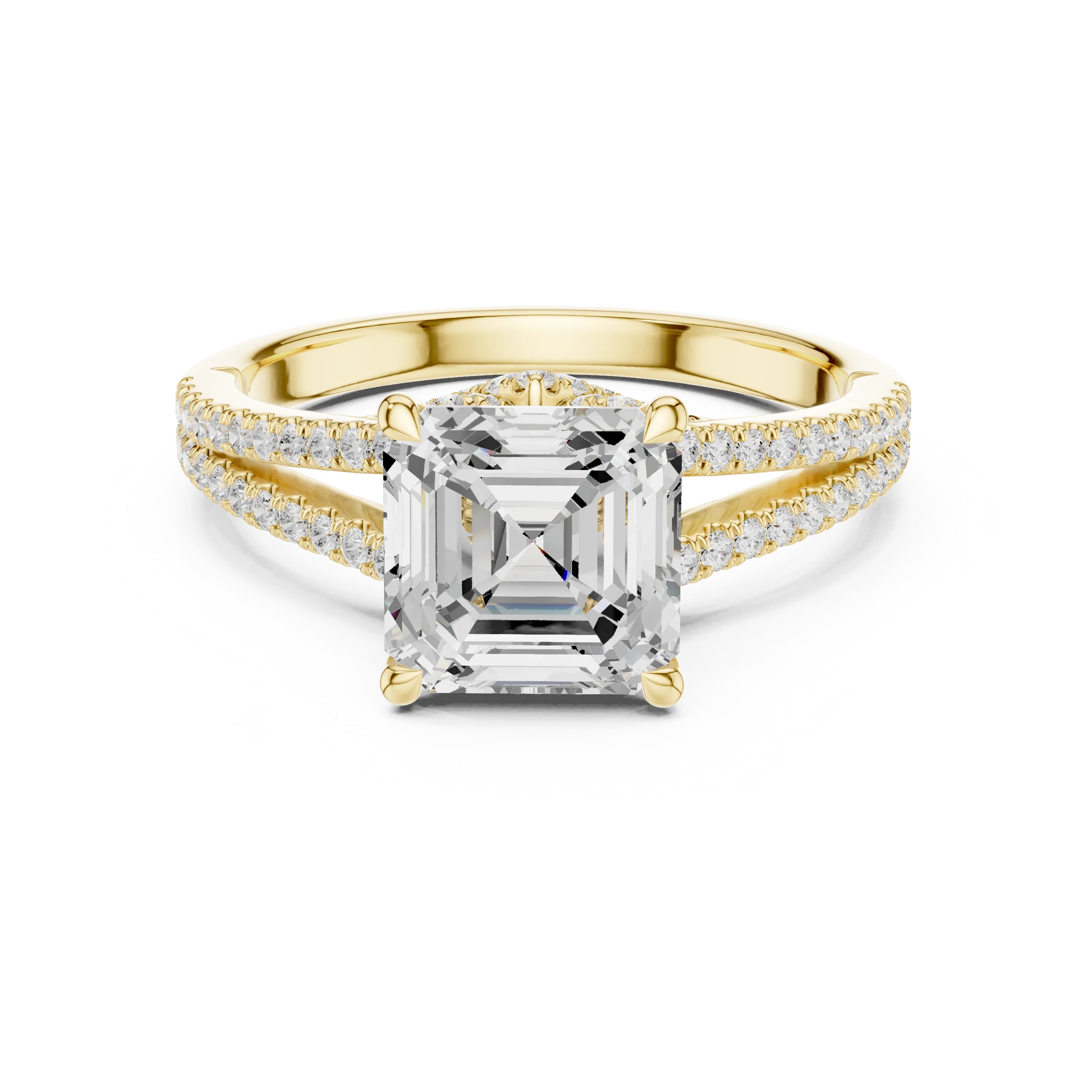 Asscher Cut Diamond Split Shank Engagement Ring with Pave Accents
