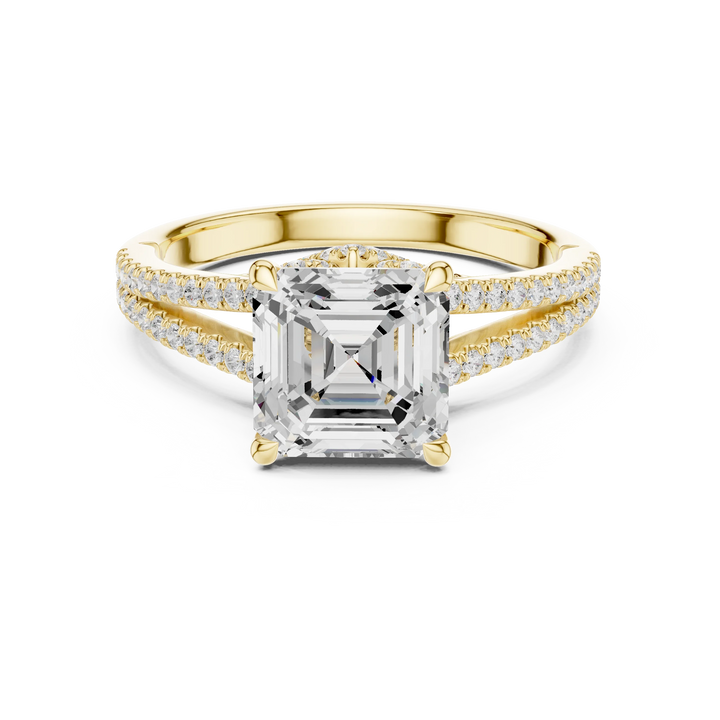 Asscher Cut Diamond Split Shank Engagement Ring with Pave Accents