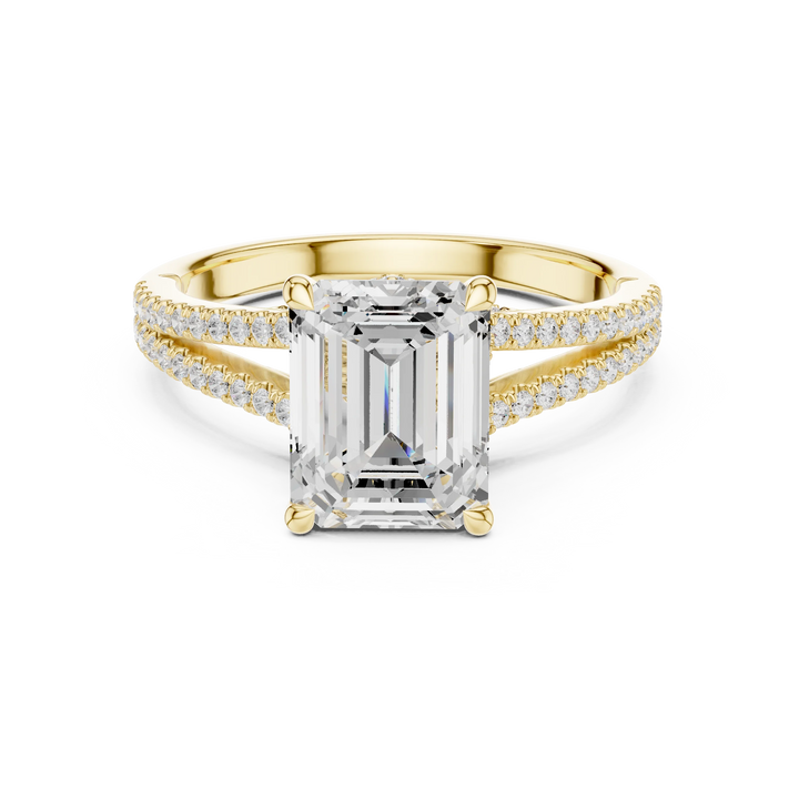 Emerald Cut Diamond Split Shank Engagement Ring with Pave Accents