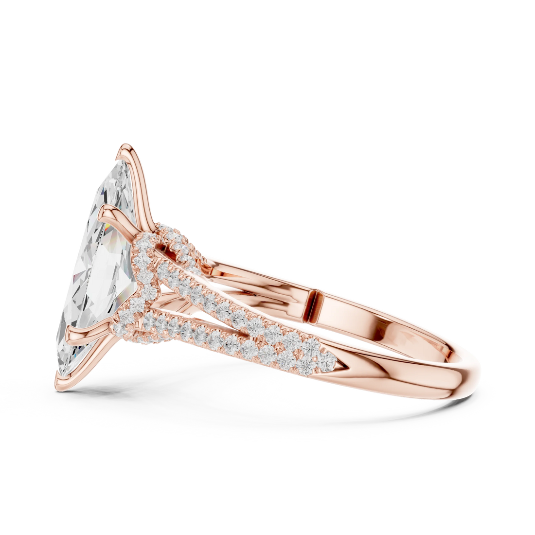Marquise Cut Diamond Split Shank Engagement Ring with Pave Accents