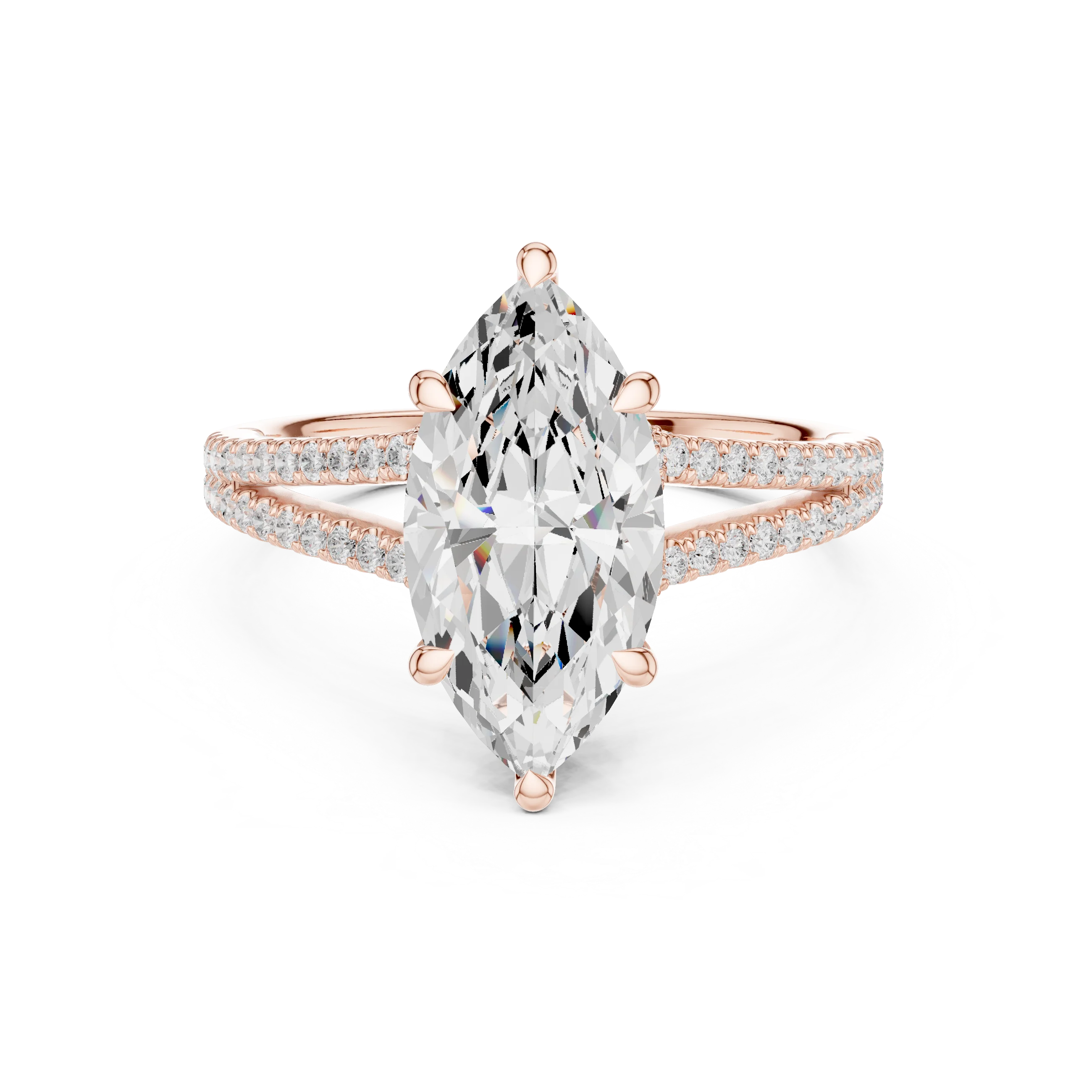 Marquise Cut Diamond Split Shank Engagement Ring with Pave Accents
