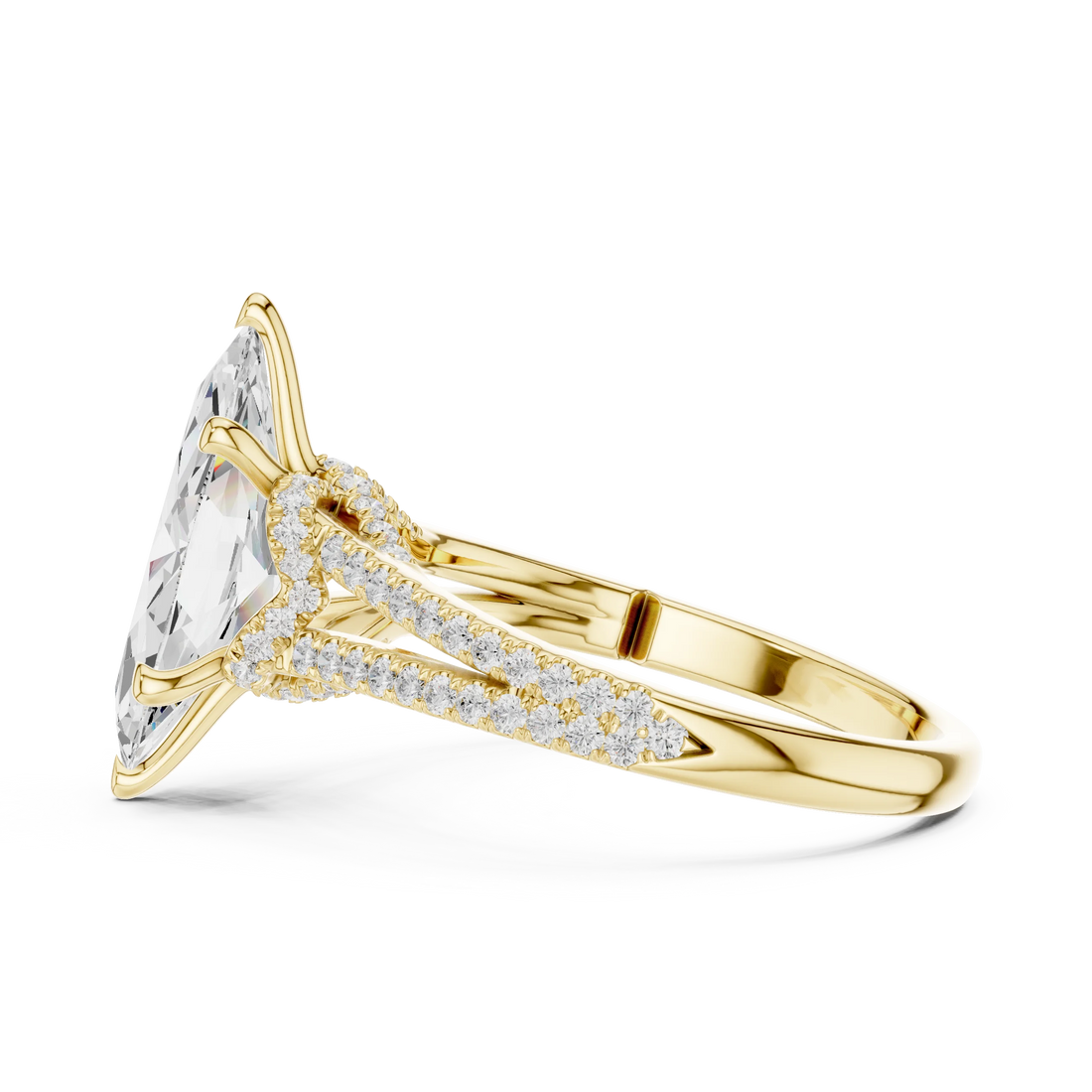 Marquise Cut Diamond Split Shank Engagement Ring with Pave Accents