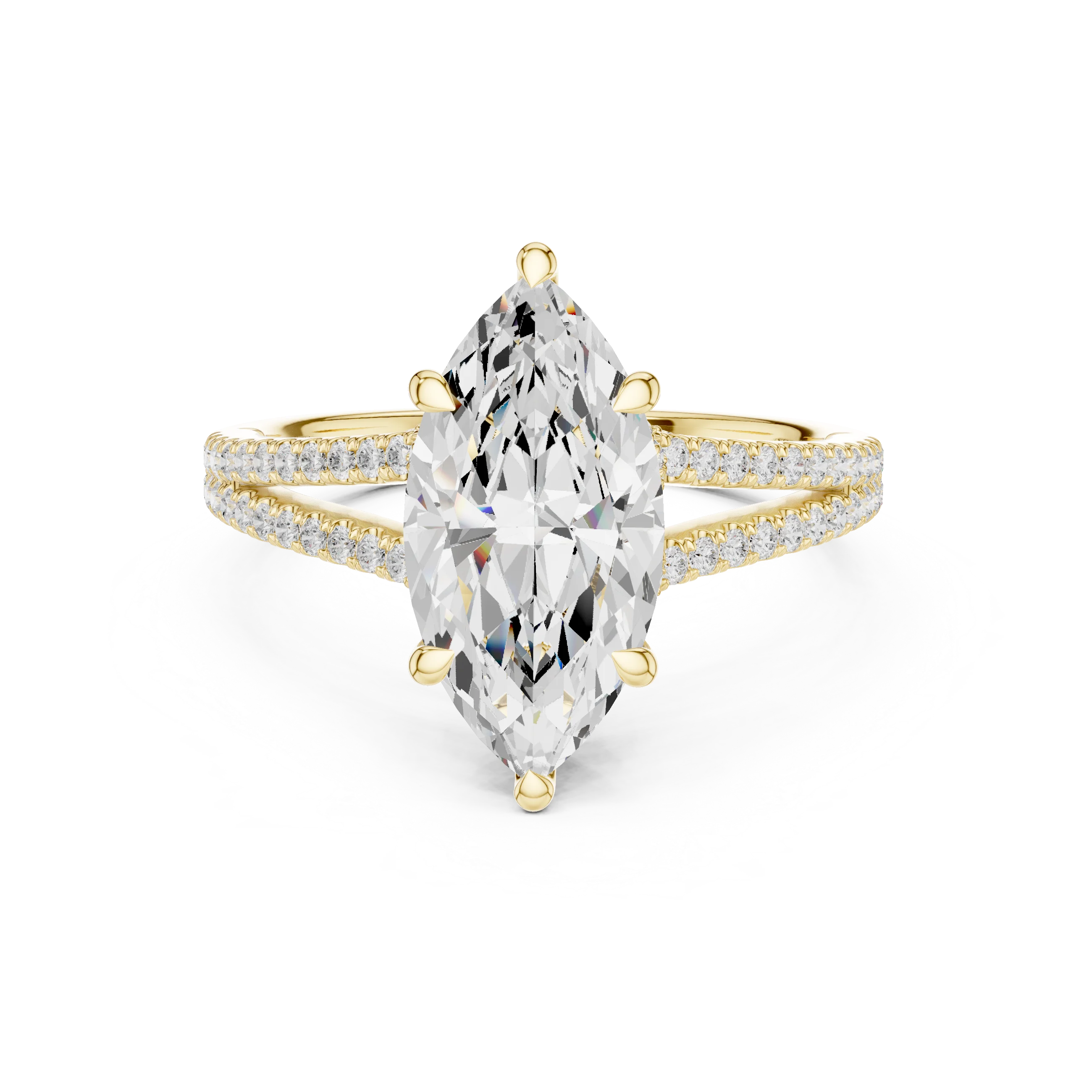 Marquise Cut Diamond Split Shank Engagement Ring with Pave Accents