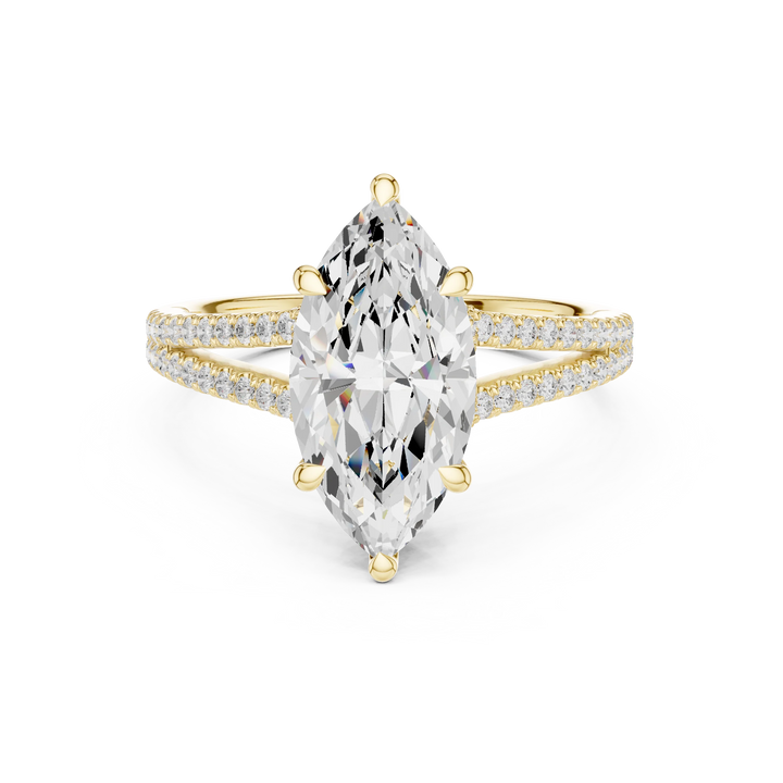 Marquise Cut Diamond Split Shank Engagement Ring with Pave Accents