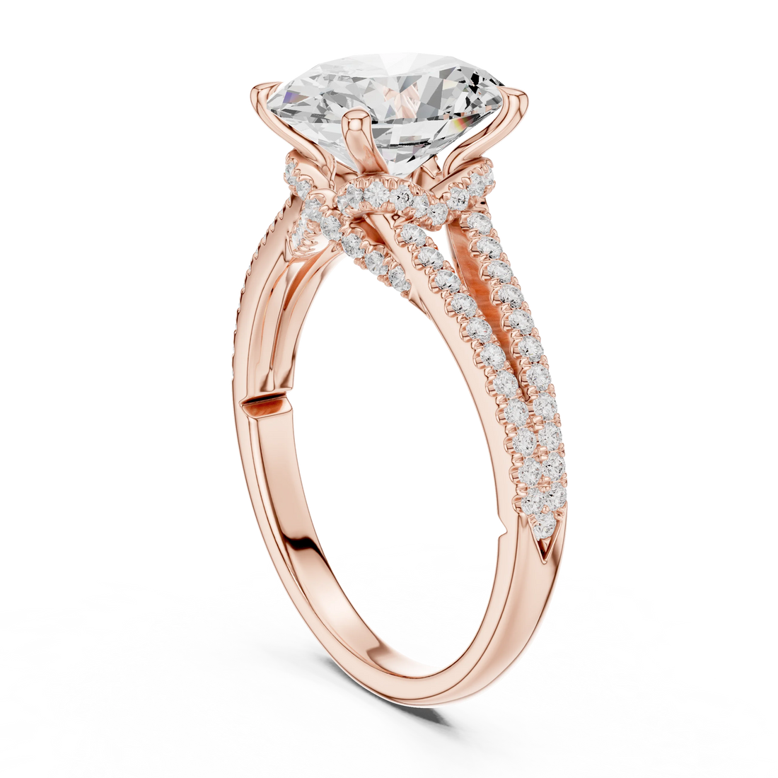 Oval Cut Diamond Split Shank Engagement Ring with Pave Accents