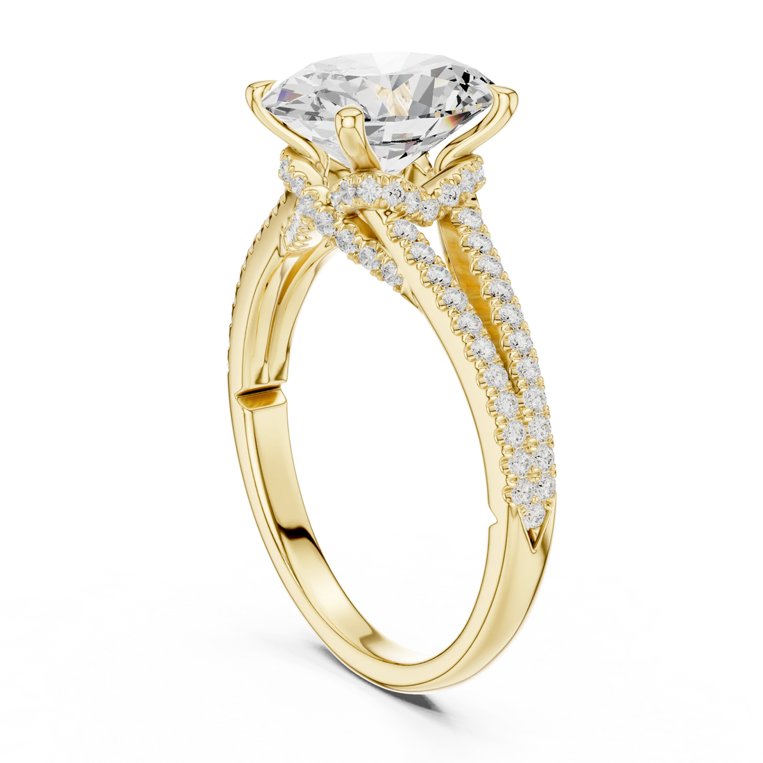 Oval Cut Diamond Split Shank Engagement Ring with Pave Accents