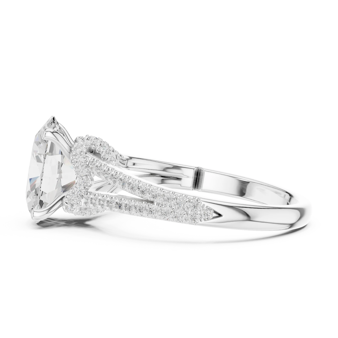 Oval Cut Diamond Split Shank Engagement Ring with Pave Accents