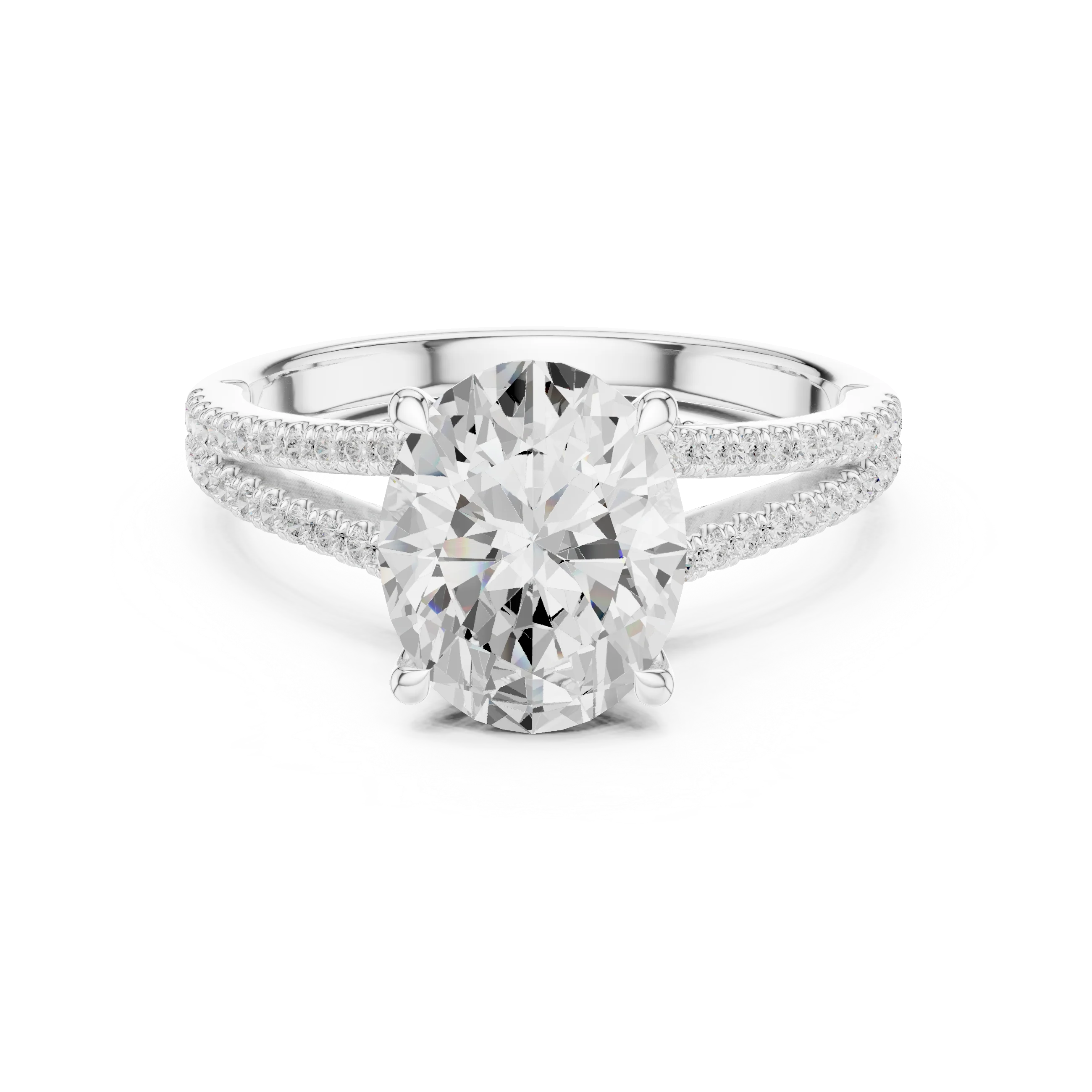 Oval Cut Diamond Split Shank Engagement Ring with Pave Accents