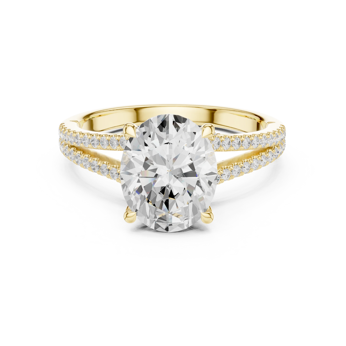 Oval Cut Diamond Split Shank Engagement Ring with Pave Accents