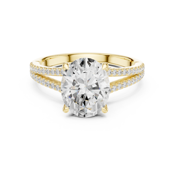 Oval Cut Diamond Split Shank Engagement Ring with Pave Accents