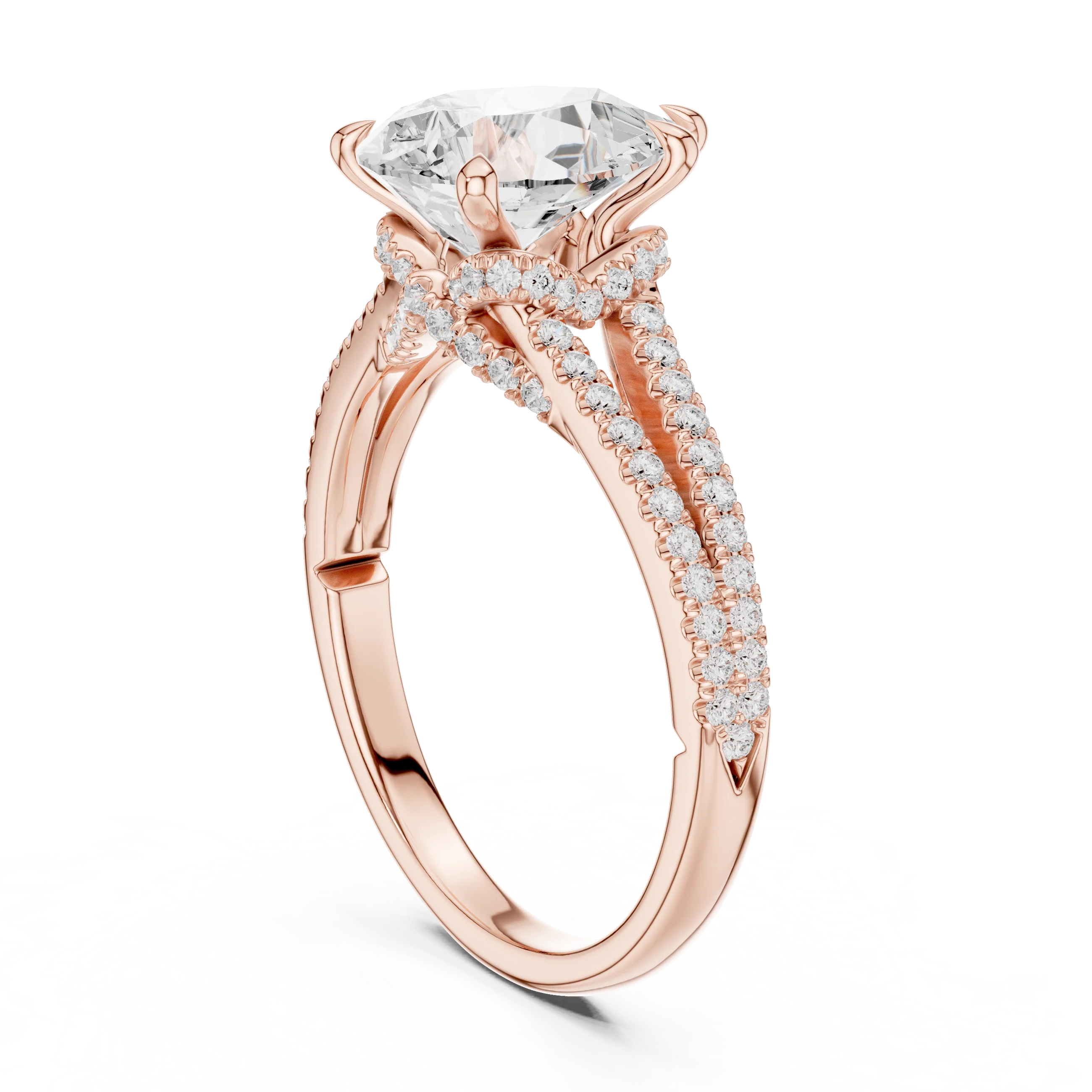 Pear Cut Diamond Split Shank Engagement Ring with Pave Accents
