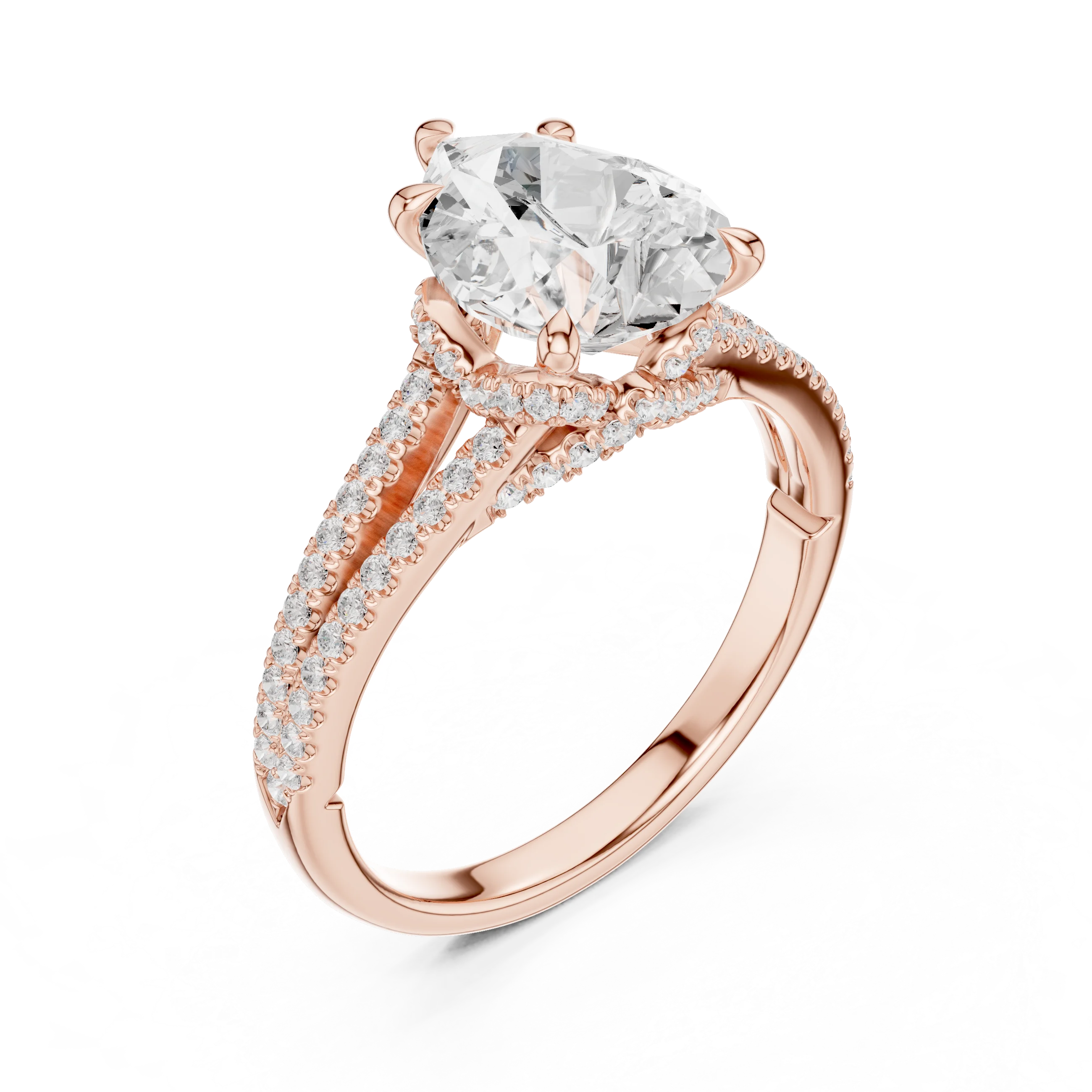 Pear Cut Diamond Split Shank Engagement Ring with Pave Accents