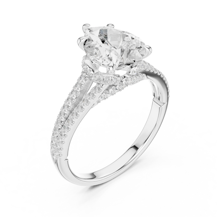 Pear Cut Diamond Split Shank Engagement Ring with Pave Accents