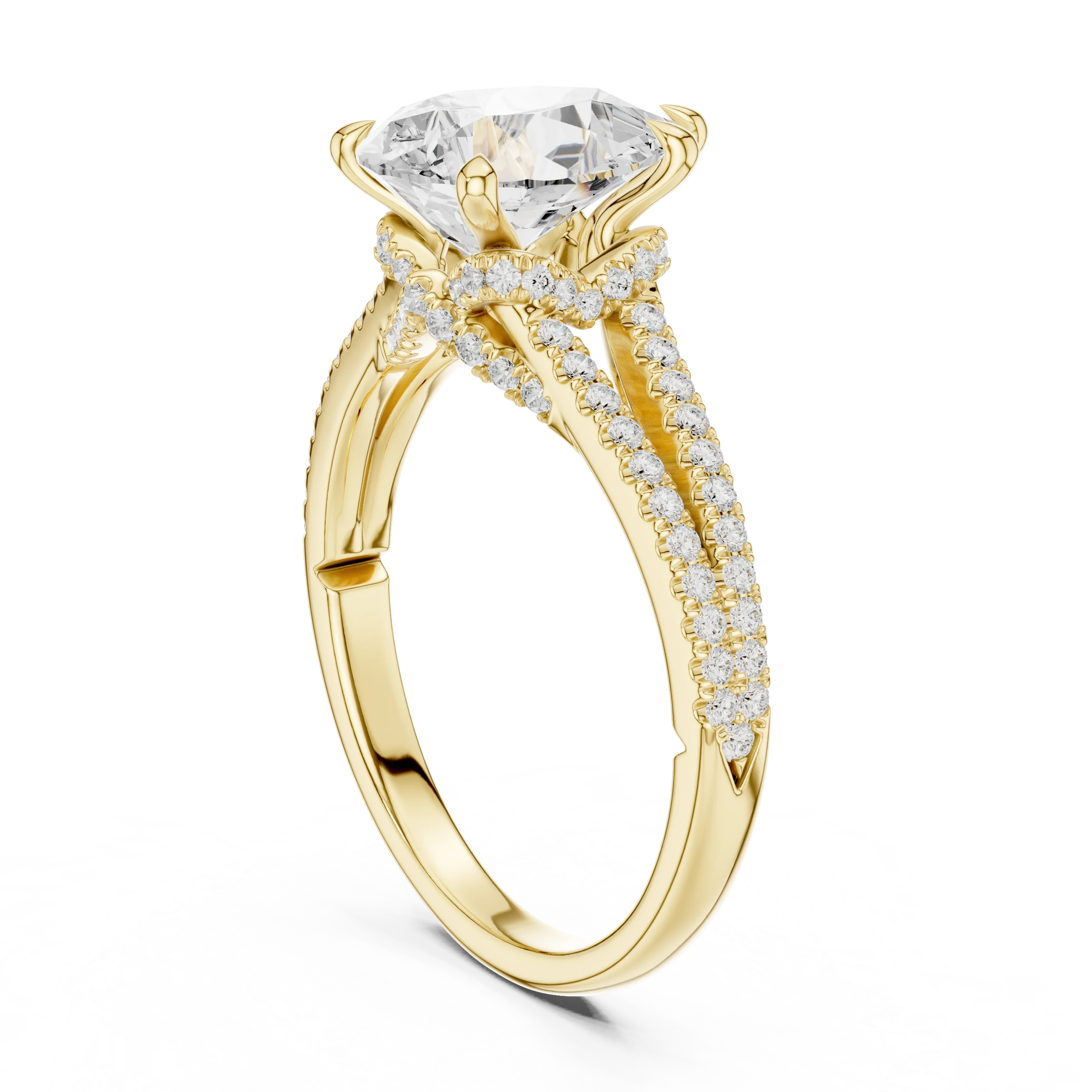 Pear Cut Diamond Split Shank Engagement Ring with Pave Accents