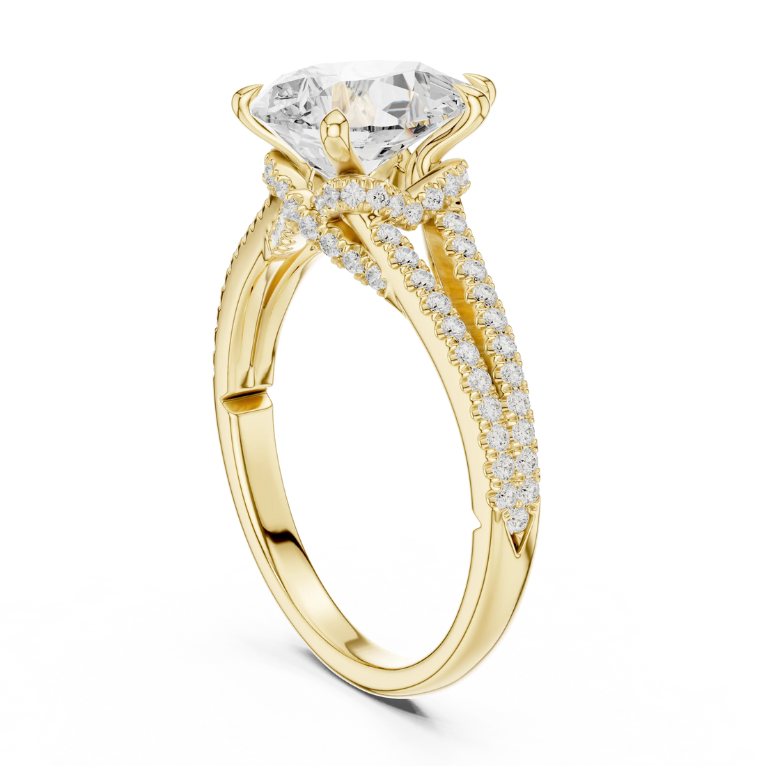 Pear Cut Diamond Split Shank Engagement Ring with Pave Accents