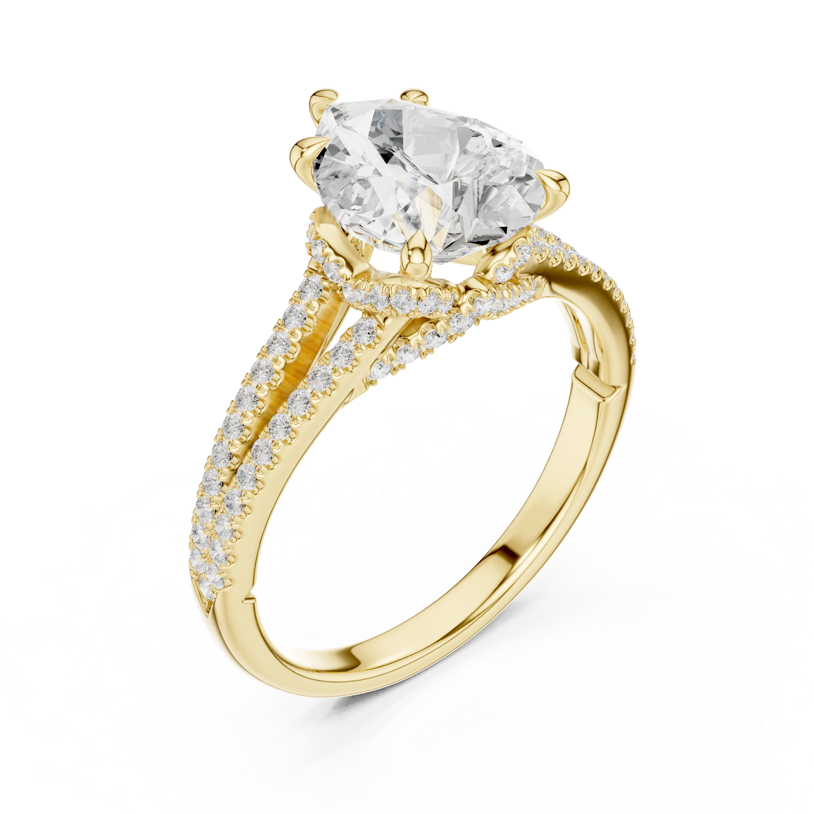 Pear Cut Diamond Split Shank Engagement Ring with Pave Accents