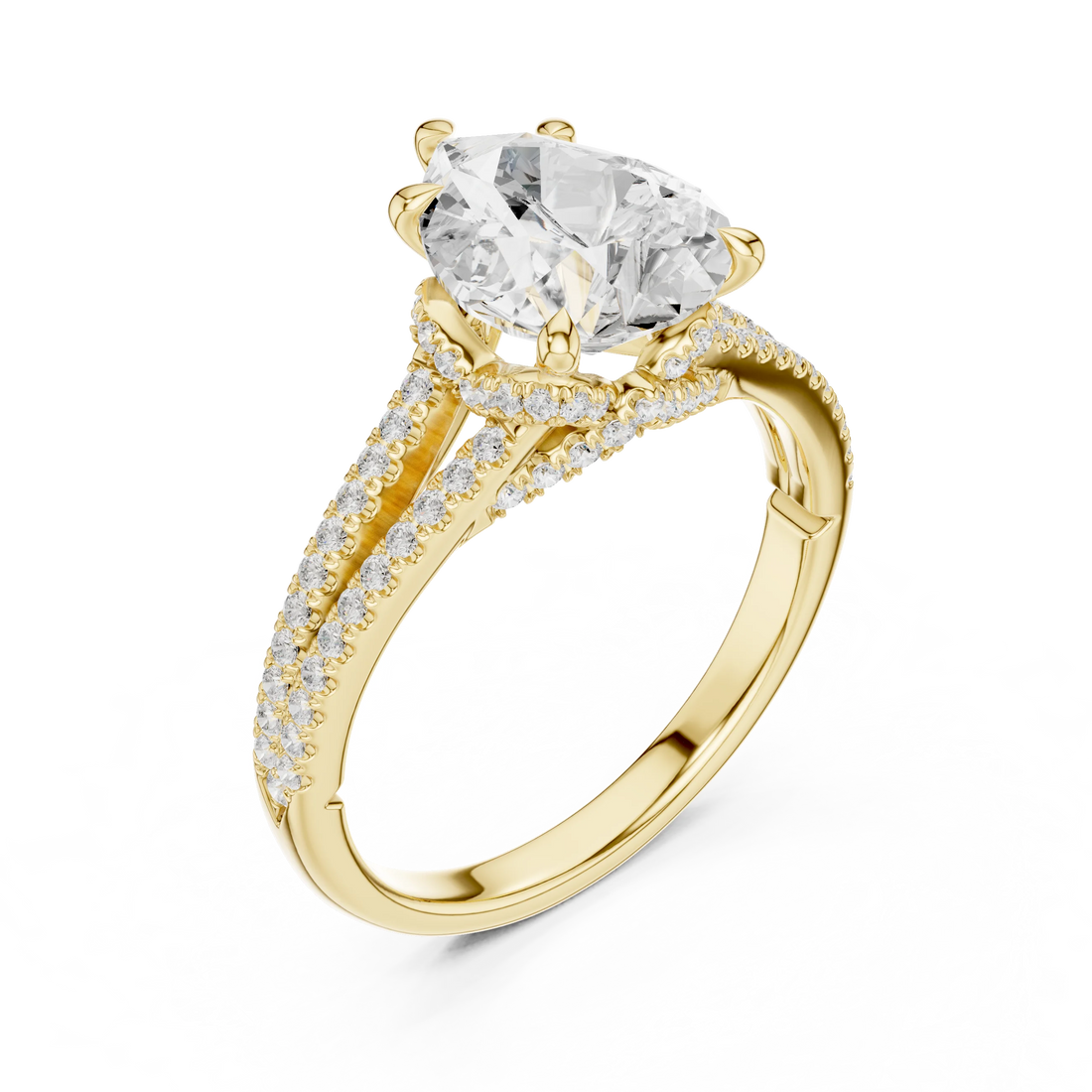 Pear Cut Diamond Split Shank Engagement Ring with Pave Accents