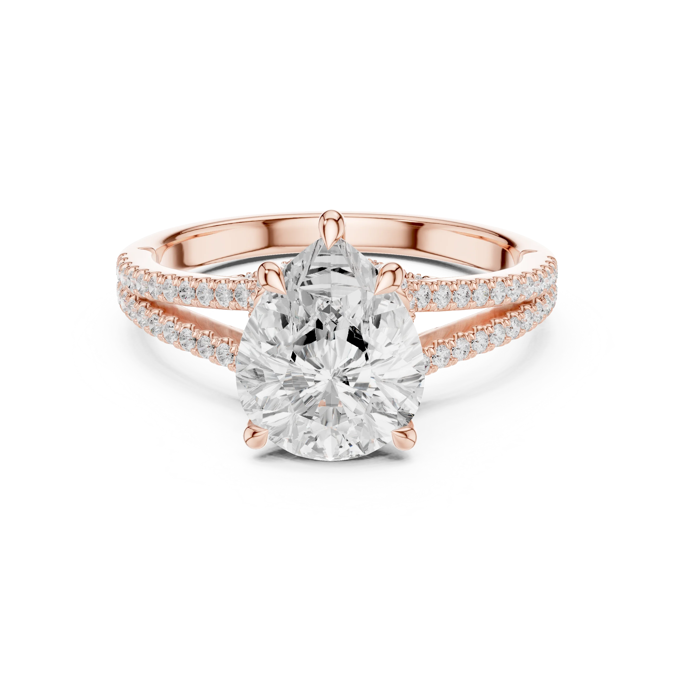 Pear Cut Diamond Split Shank Engagement Ring with Pave Accents
