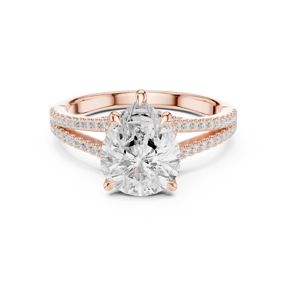Pear Cut Diamond Split Shank Engagement Ring with Pave Accents