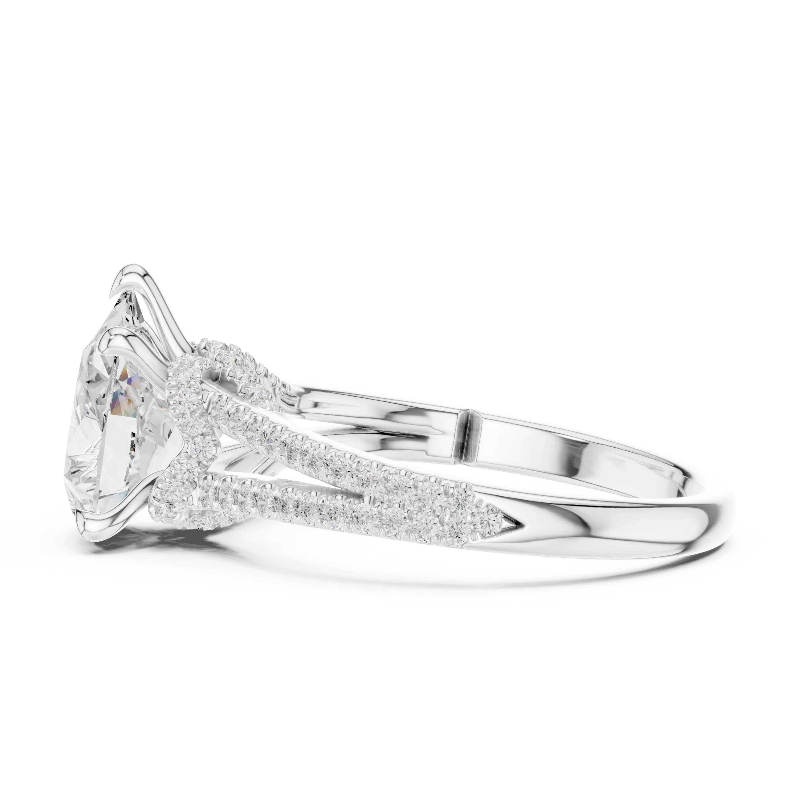 Pear Cut Diamond Split Shank Engagement Ring with Pave Accents