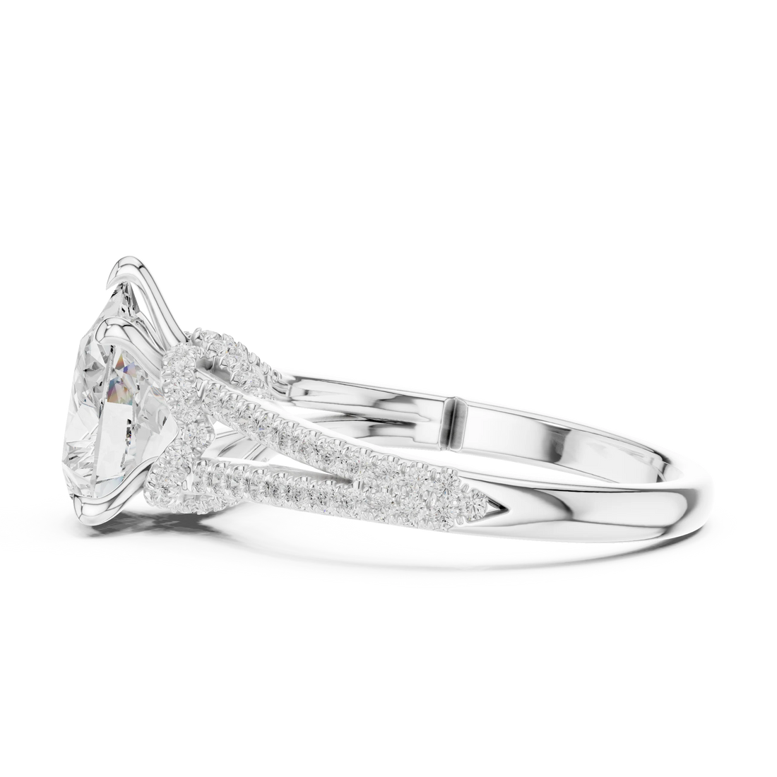 Pear Cut Diamond Split Shank Engagement Ring with Pave Accents