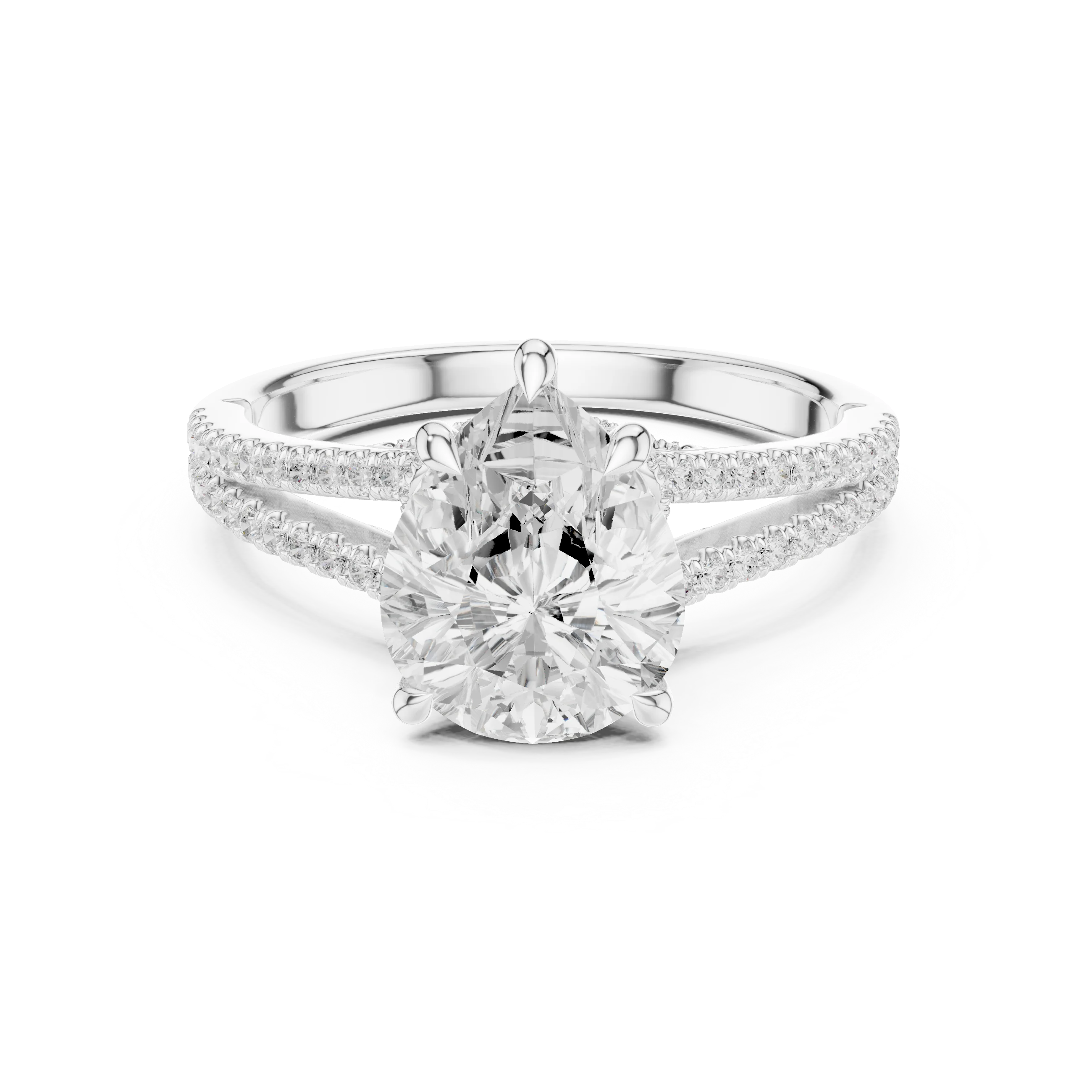 Pear Cut Diamond Split Shank Engagement Ring with Pave Accents