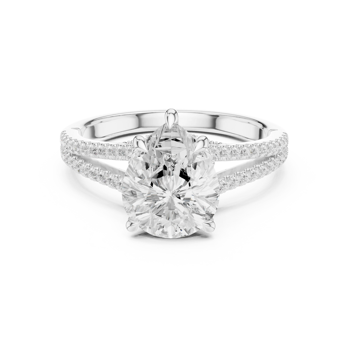 Pear Cut Diamond Split Shank Engagement Ring with Pave Accents