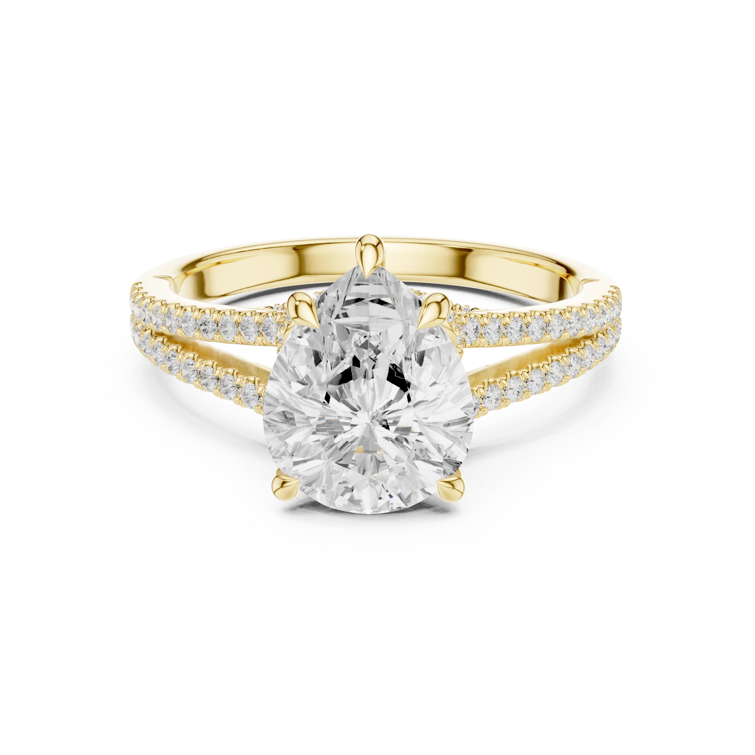 Pear Cut Diamond Split Shank Engagement Ring with Pave Accents