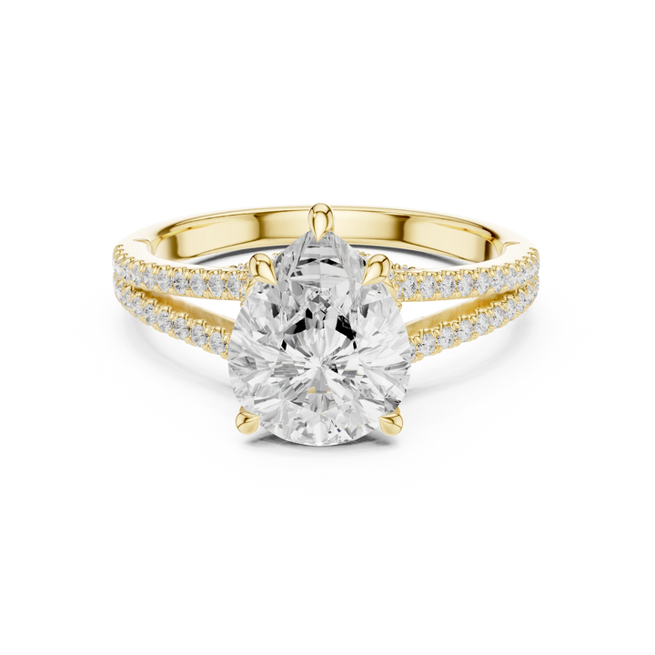 Pear Cut Diamond Split Shank Engagement Ring with Pave Accents