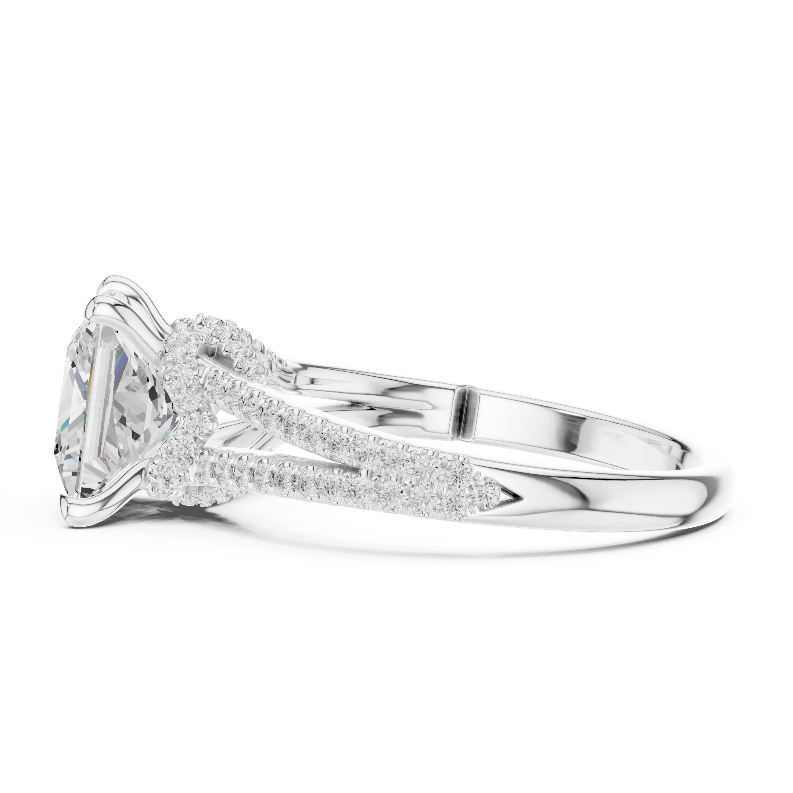Princess Cut Diamond Split Shank Engagement Ring with Pave Accents