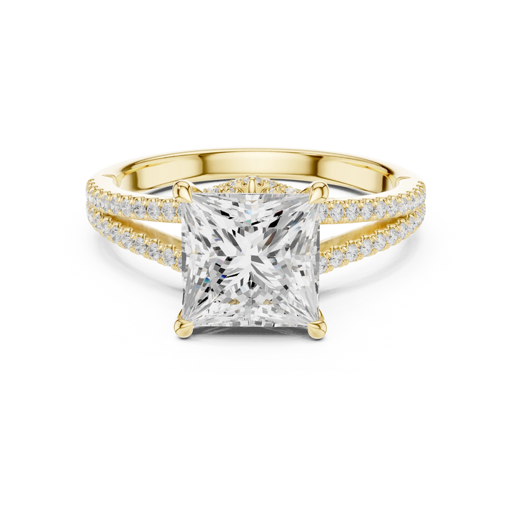 Princess Cut Diamond Split Shank Engagement Ring with Pave Accents
