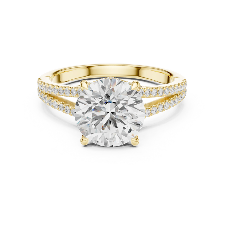 Round Cut Diamond Split Shank Engagement Ring with Pave Accents