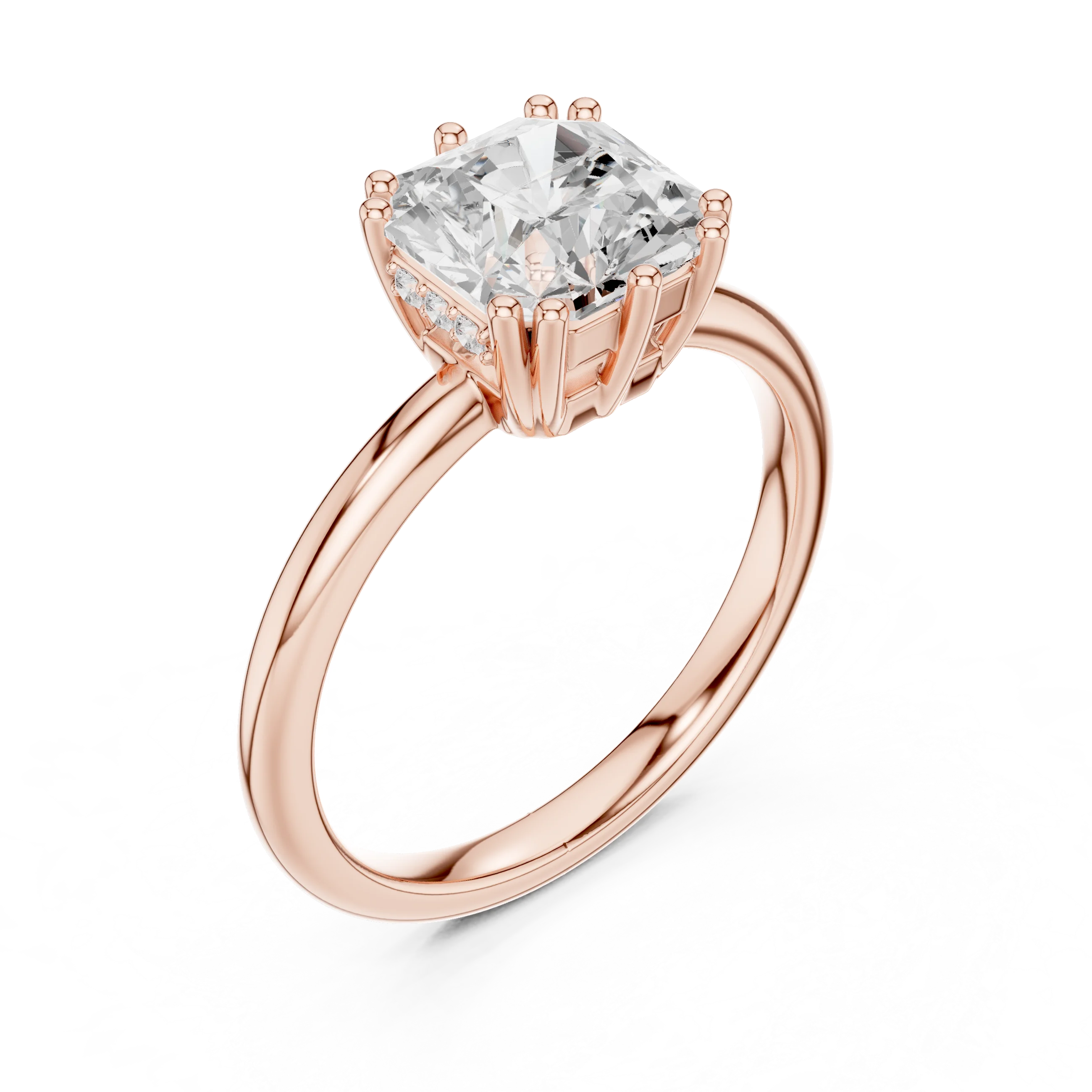 Asscher Cut Diamond Solitaire Engagement Ring with Hidden Accent Diamonds