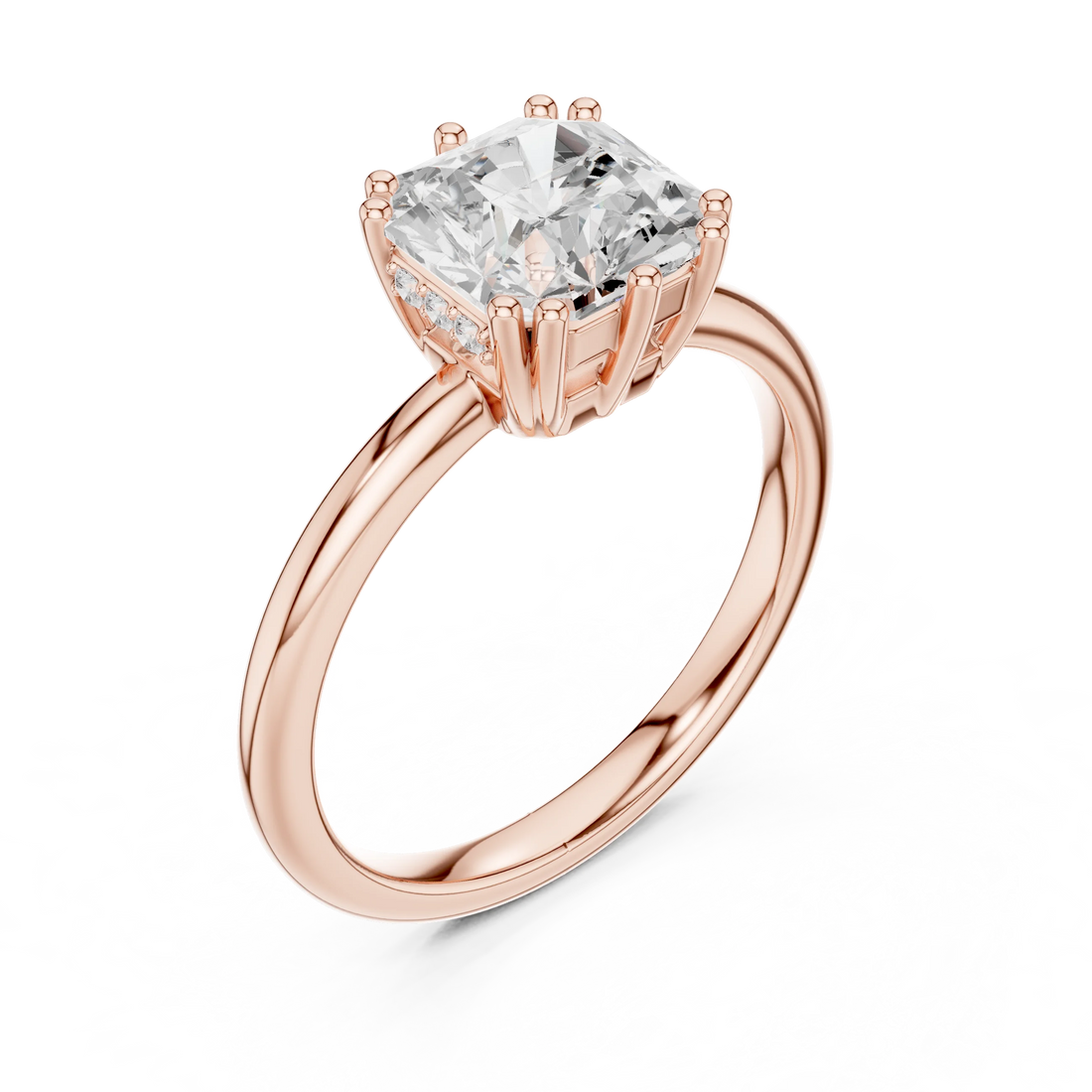 Asscher Cut Diamond Solitaire Engagement Ring with Hidden Accent Diamonds