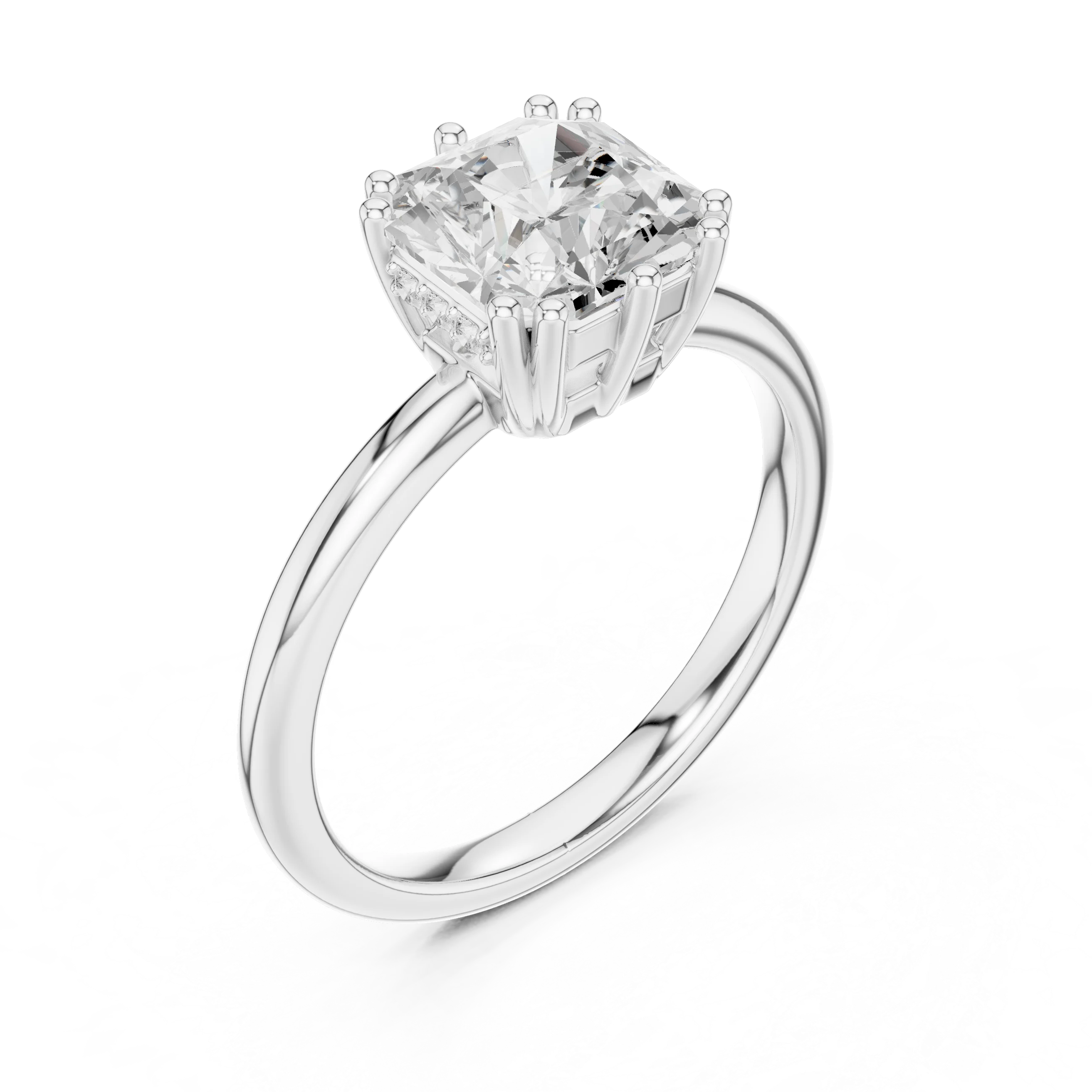 Asscher Cut Diamond Solitaire Engagement Ring with Hidden Accent Diamonds
