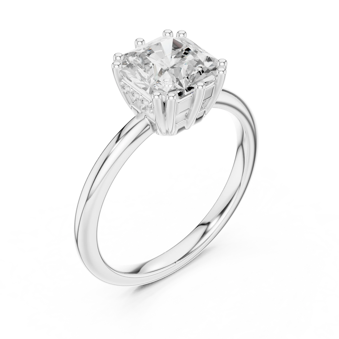 Asscher Cut Diamond Solitaire Engagement Ring with Hidden Accent Diamonds