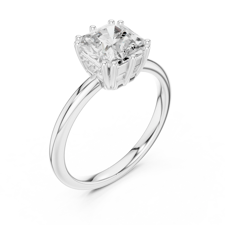 Asscher Cut Diamond Solitaire Engagement Ring with Hidden Accent Diamonds