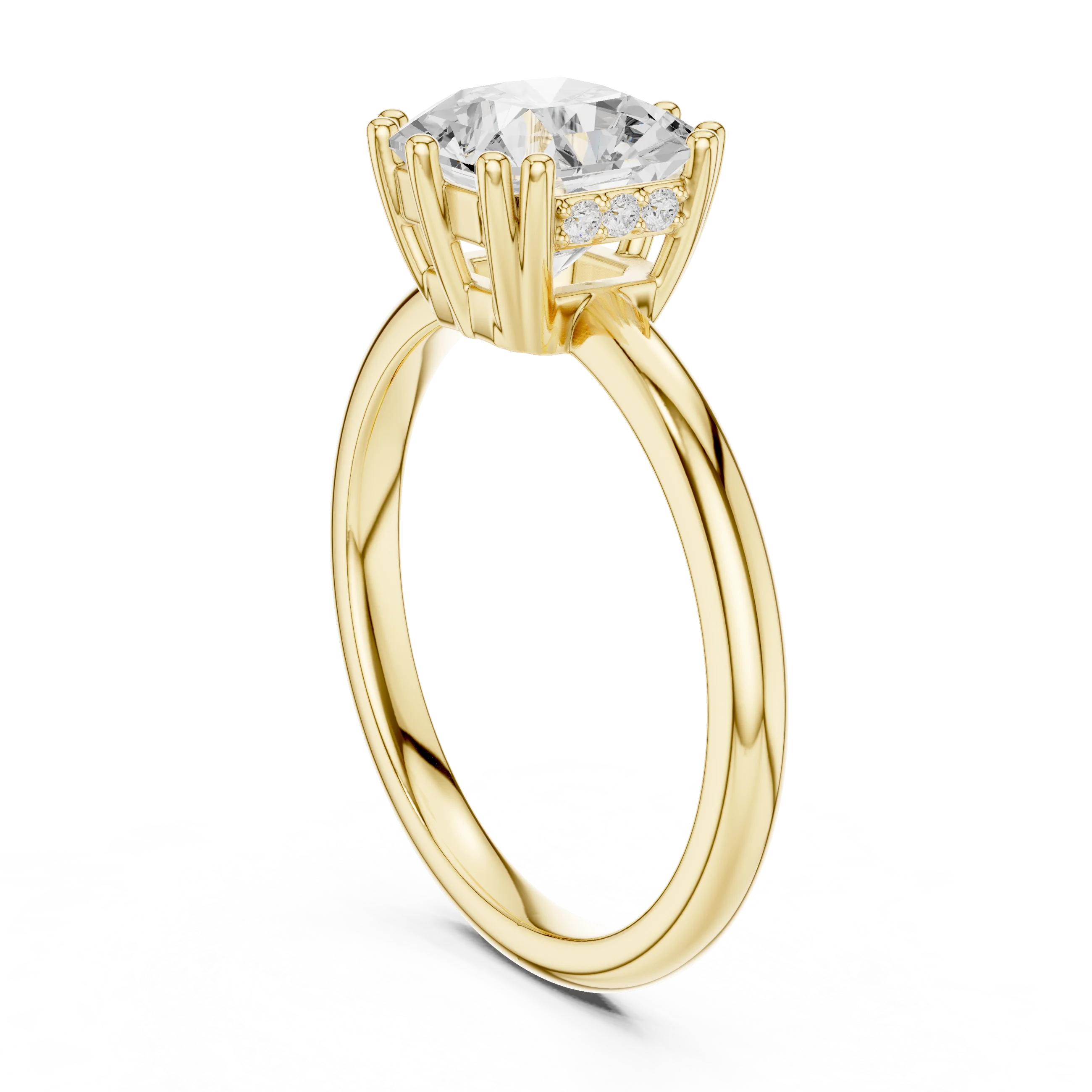 Asscher Cut Diamond Solitaire Engagement Ring with Hidden Accent Diamonds