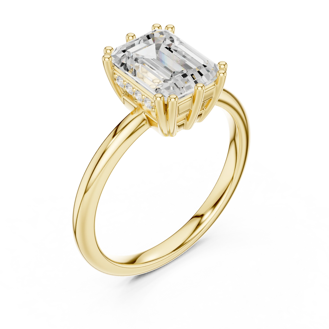 Emerald Cut Diamond Solitaire Engagement Ring with Hidden Accent Diamonds