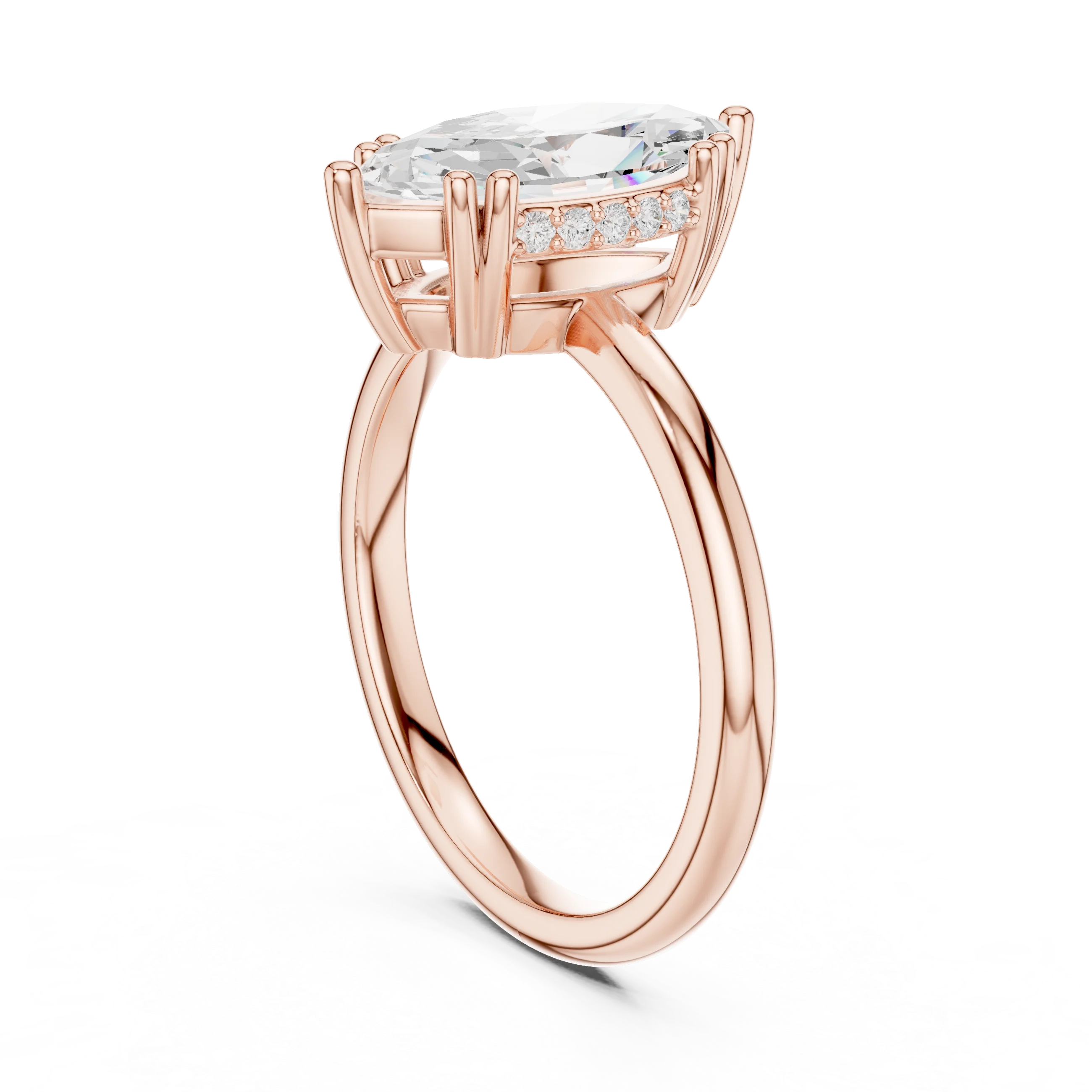 Marquise Cut Diamond Solitaire Engagement Ring with Hidden Accent Diamonds