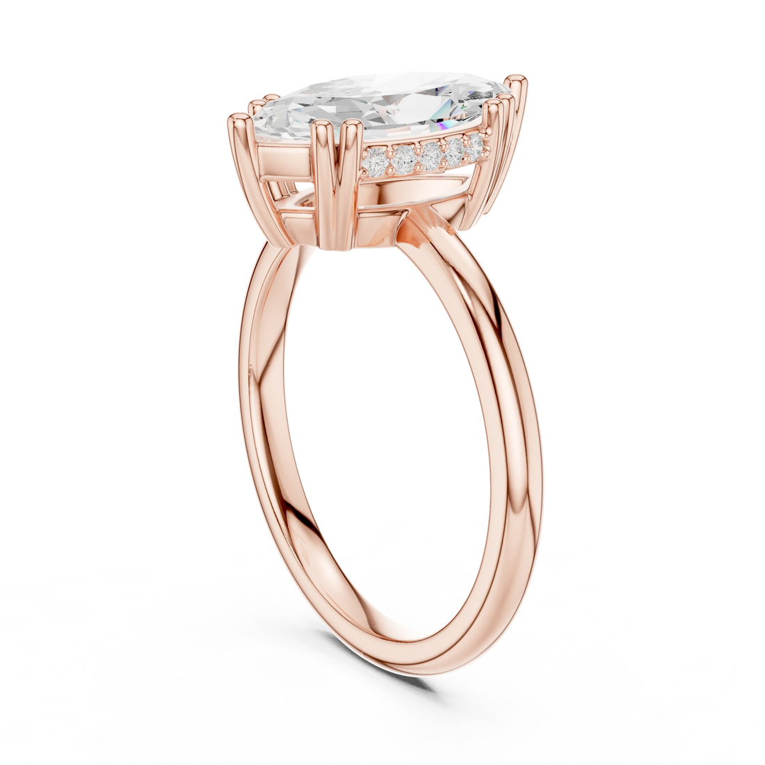 Marquise Cut Diamond Solitaire Engagement Ring with Hidden Accent Diamonds