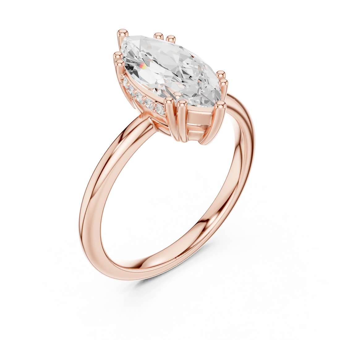 Marquise Cut Diamond Solitaire Engagement Ring with Hidden Accent Diamonds
