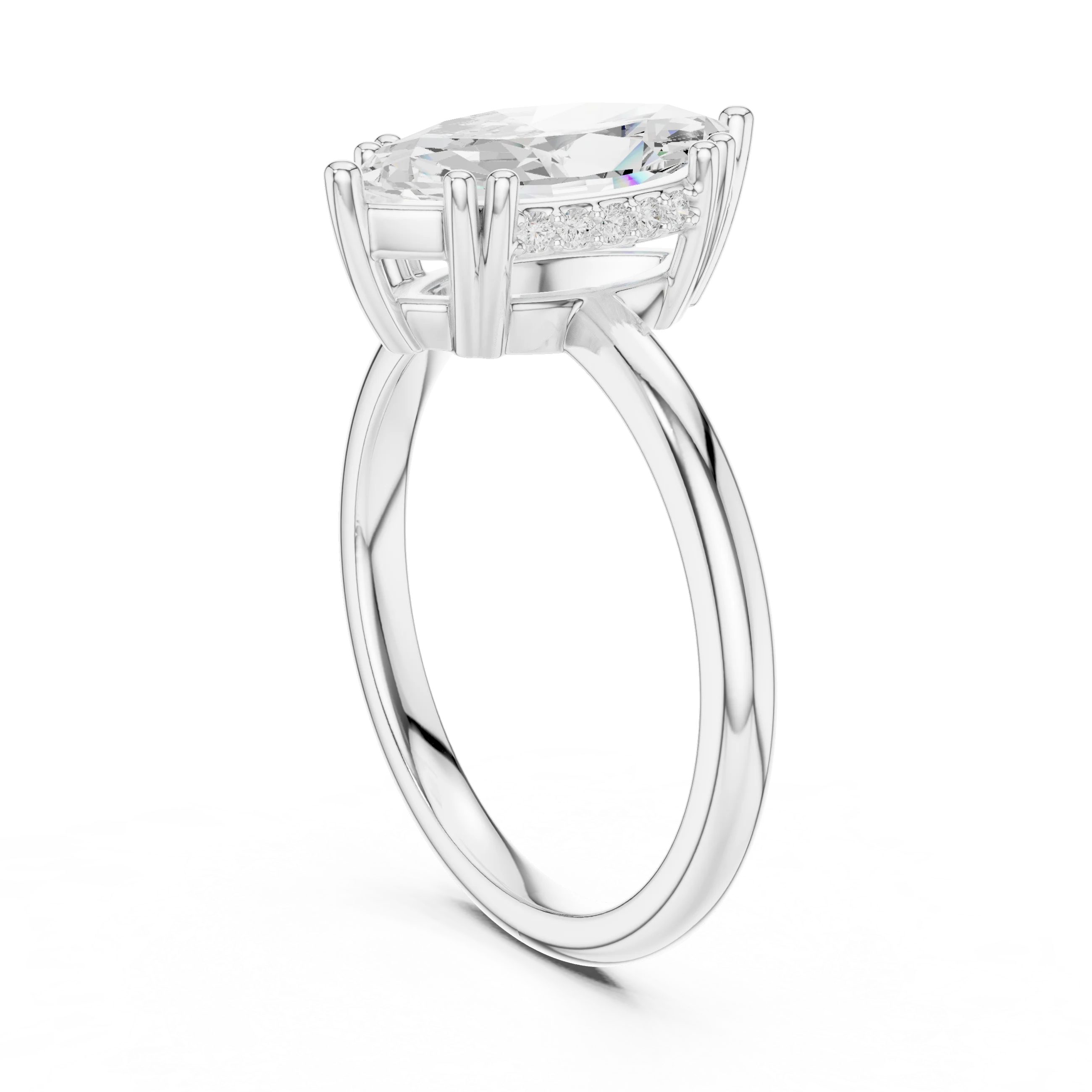 Marquise Cut Diamond Solitaire Engagement Ring with Hidden Accent Diamonds