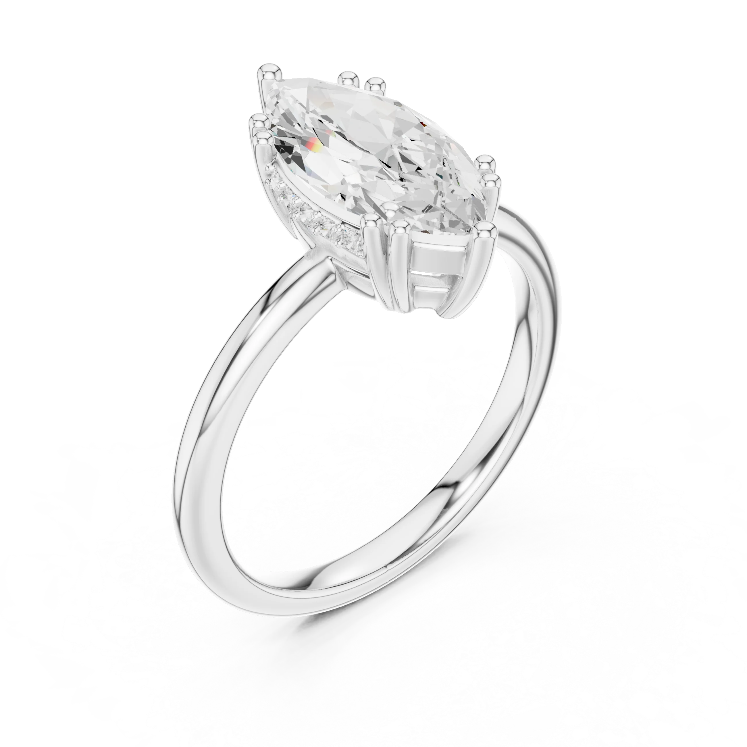 Marquise Cut Diamond Solitaire Engagement Ring with Hidden Accent Diamonds