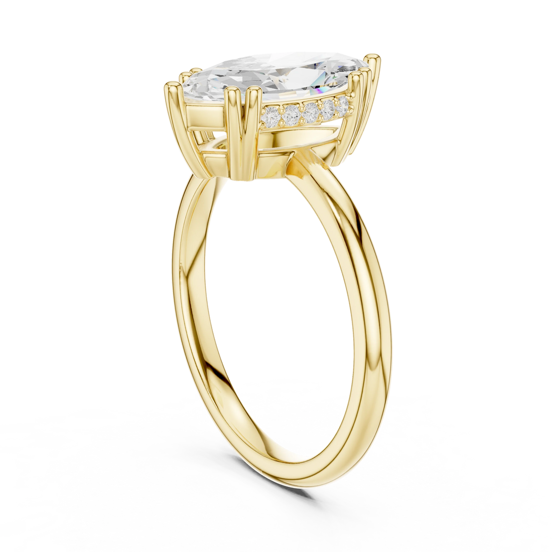 Marquise Cut Diamond Solitaire Engagement Ring with Hidden Accent Diamonds