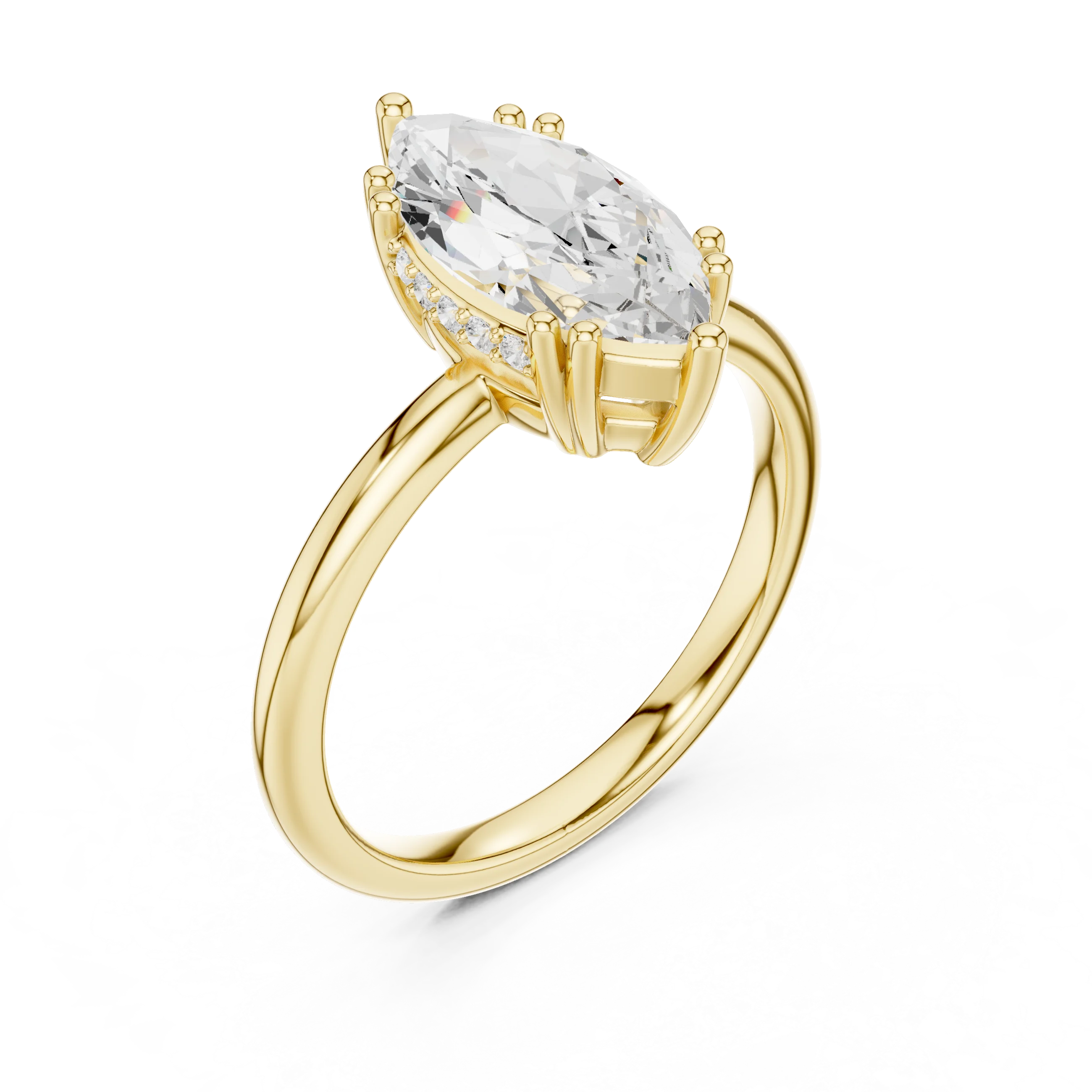 Marquise Cut Diamond Solitaire Engagement Ring with Hidden Accent Diamonds