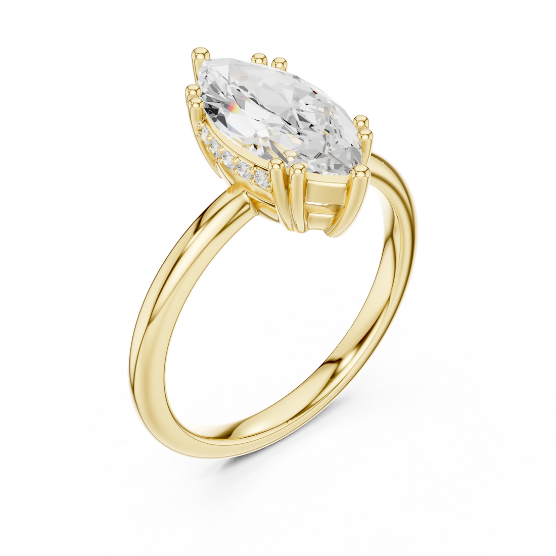 Marquise Cut Diamond Solitaire Engagement Ring with Hidden Accent Diamonds